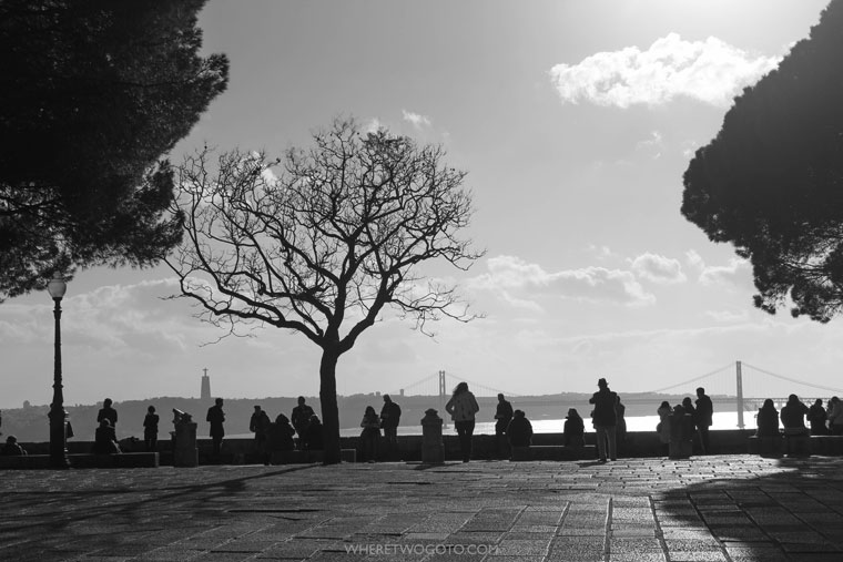 On the castle terrace.