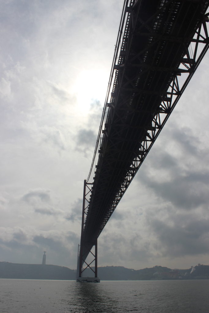 Looking up at the 25 de Abril from the Lisbon riverside.